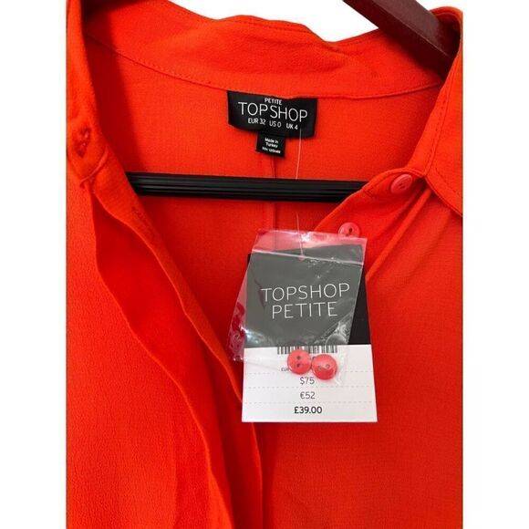NWT NEW TopShop Petite Tie Waist 3/4 Sleeve Solid Vibrant Orange Tunic Size 0 - Picture 3 of 11